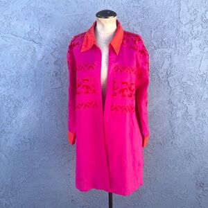Vintage Ramie Cover up Cardigan Neon Pink Chic Size 18 W Resort wear plus size